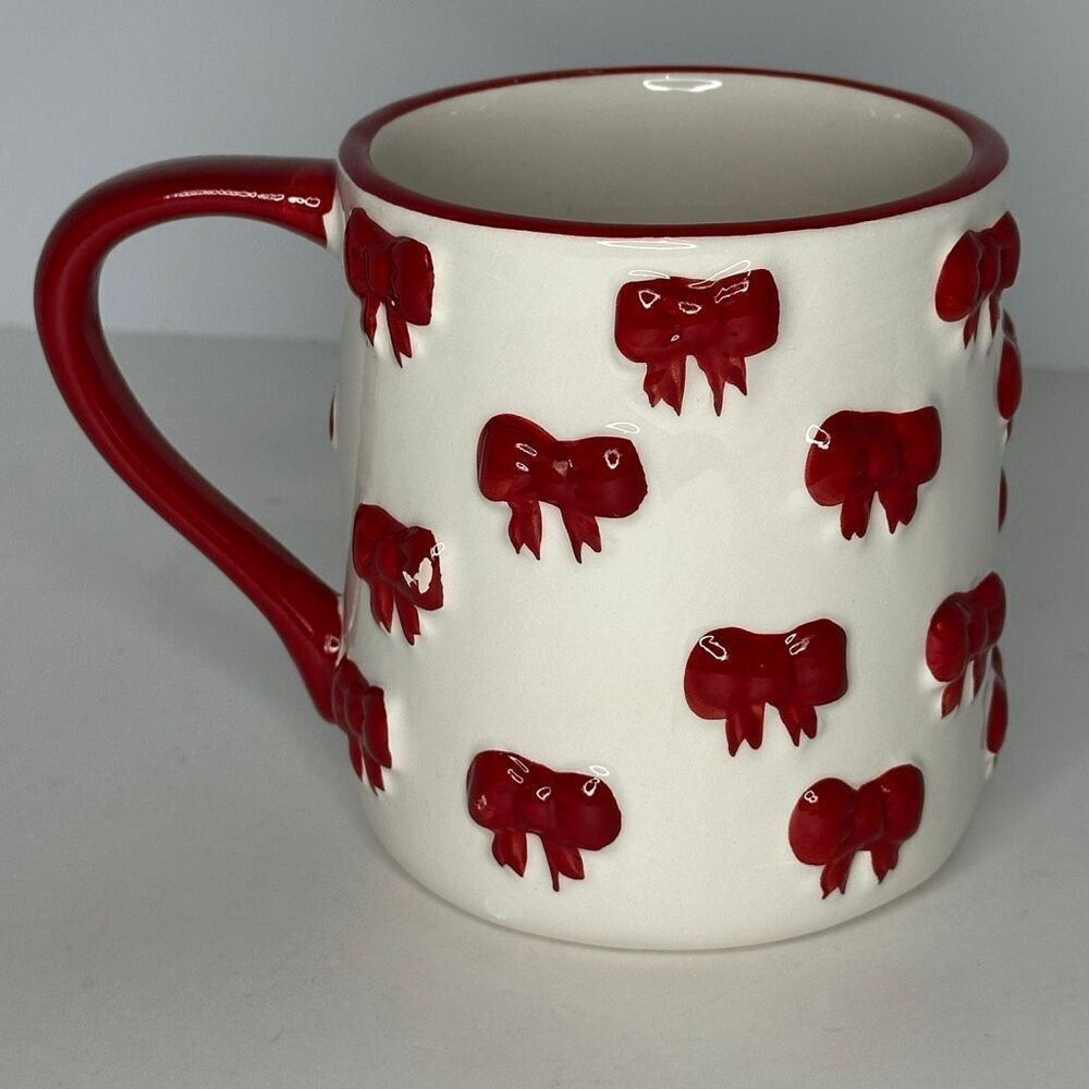 Sheffield Home Ceramic White Mug with Red Bows